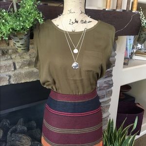 LOFT Army Green Satin Sleeveless Pocket Tank